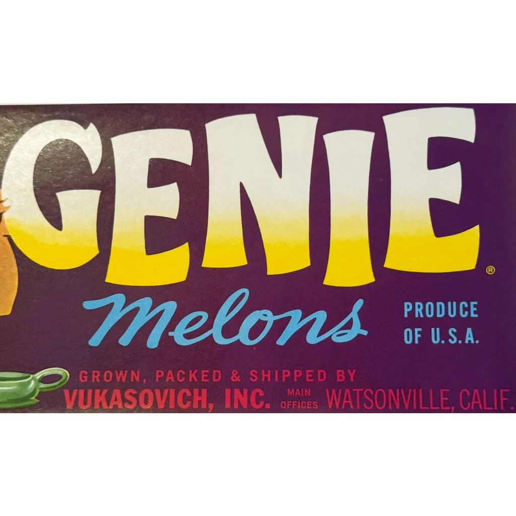Magical 1950s Genie Melons Crate Label Brings Vintage Charm