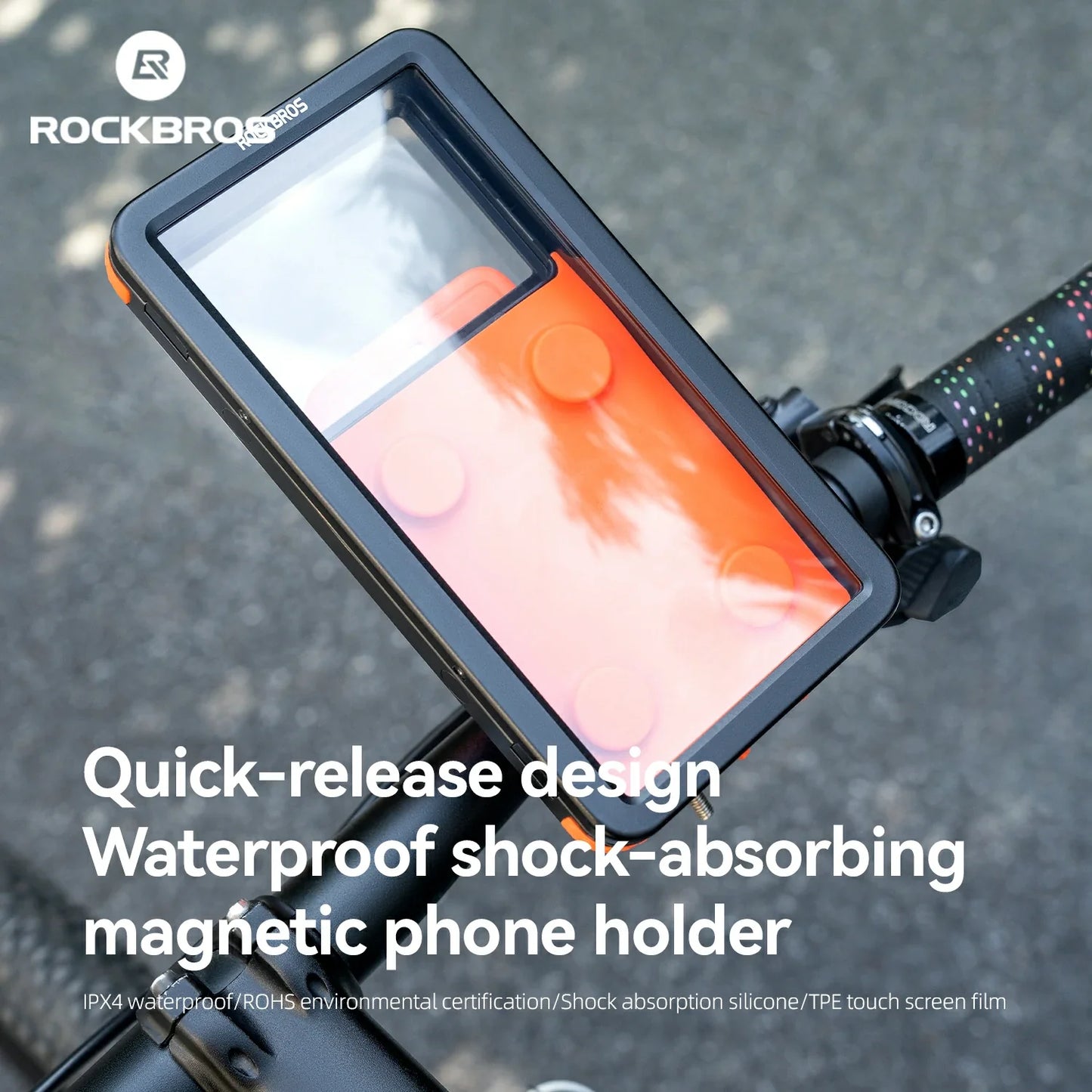Magnetic Waterproof Bike Phone Holder Shock-Absorbing For 4.7–6.9‘’