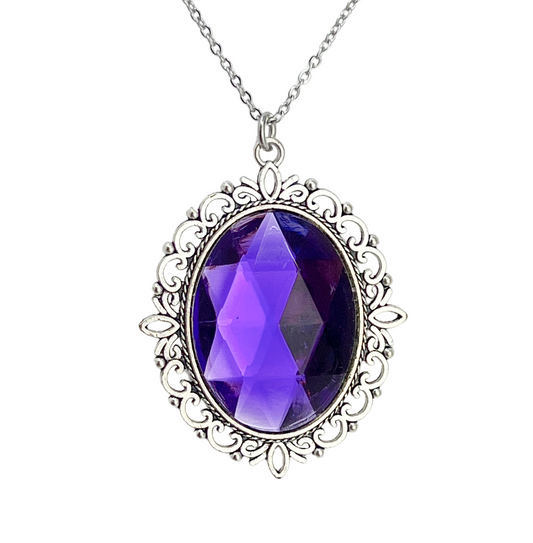Magical royal purple cameo pendant silver necklace