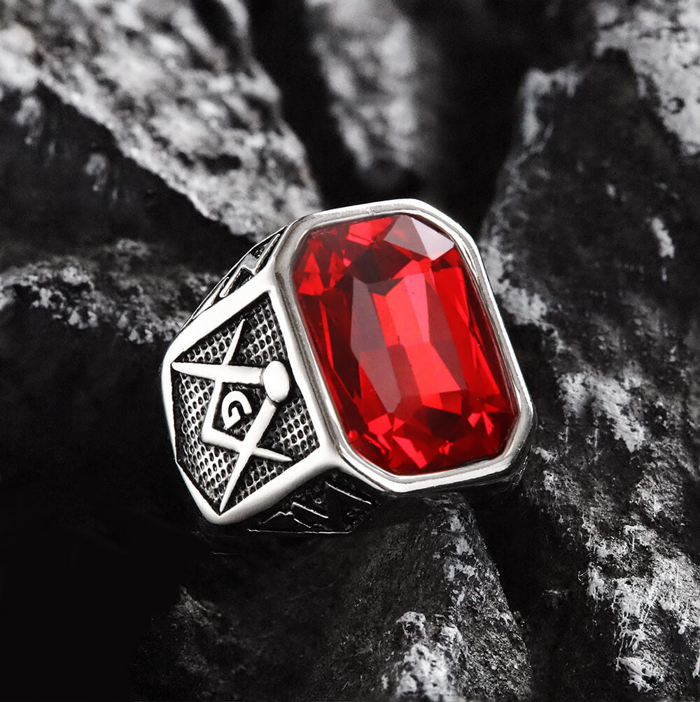 Masonic Gemstone Stainless Steel Ring