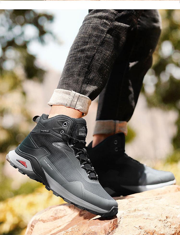 Men's Warm Boots Plush Snow Boots Outdoor Non-Slip Hiking Boots High Top Waterproof Sports Men's Winter Boots Snow Boots Warm Lined Non Slip Leather Shoes