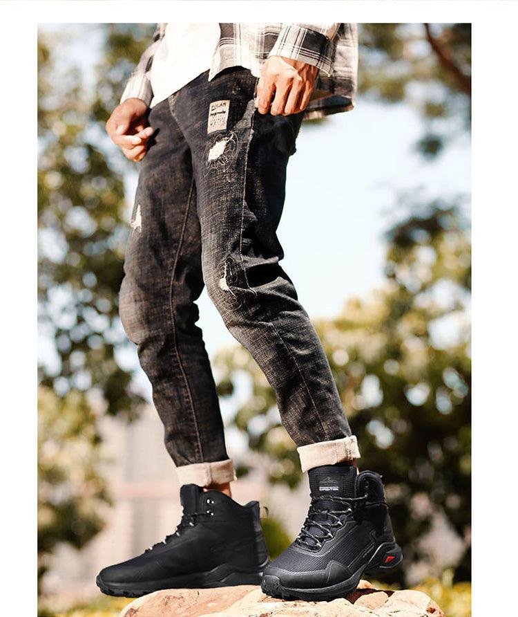 Men's Warm Boots Plush Snow Boots Outdoor Non-Slip Hiking Boots High Top Waterproof Sports Men's Winter Boots Snow Boots Warm Lined Non Slip Leather Shoes