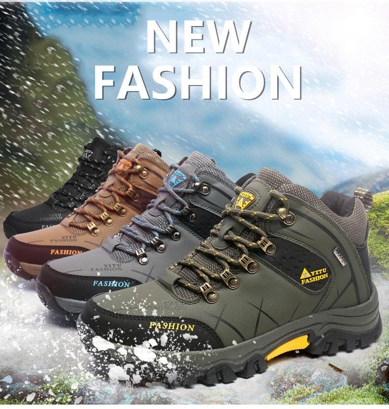 Men's Winter Snow Boots Waterproof Leather Sports Super Warm Men's Boots Outdoor Hiking Boots Work Travel Shoes Trail Climbing Shoes Lace Up Anti-Slip Waterproof Working Outdoor Boots