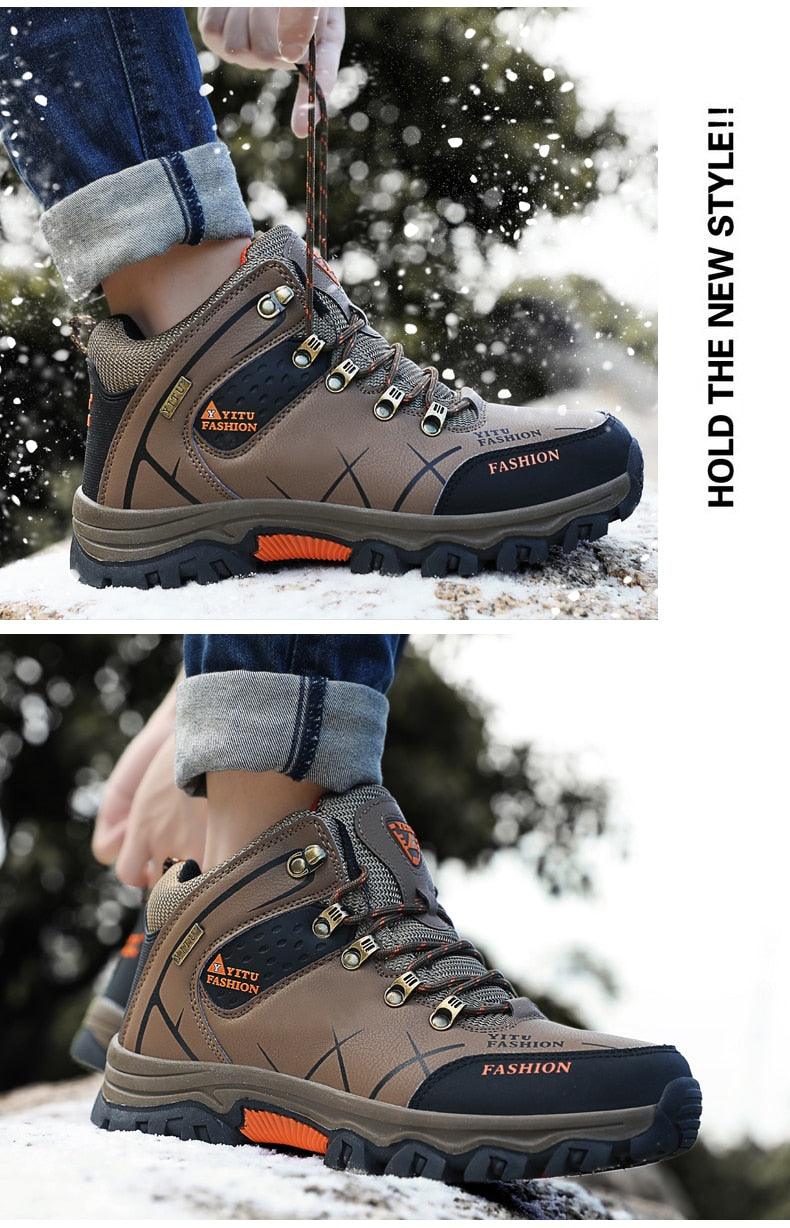 Men's Winter Snow Boots Waterproof Leather Sports Super Warm Men's Boots Outdoor Hiking Boots Work Travel Shoes Trail Climbing Shoes Lace Up Anti-Slip Waterproof Working Outdoor Boots