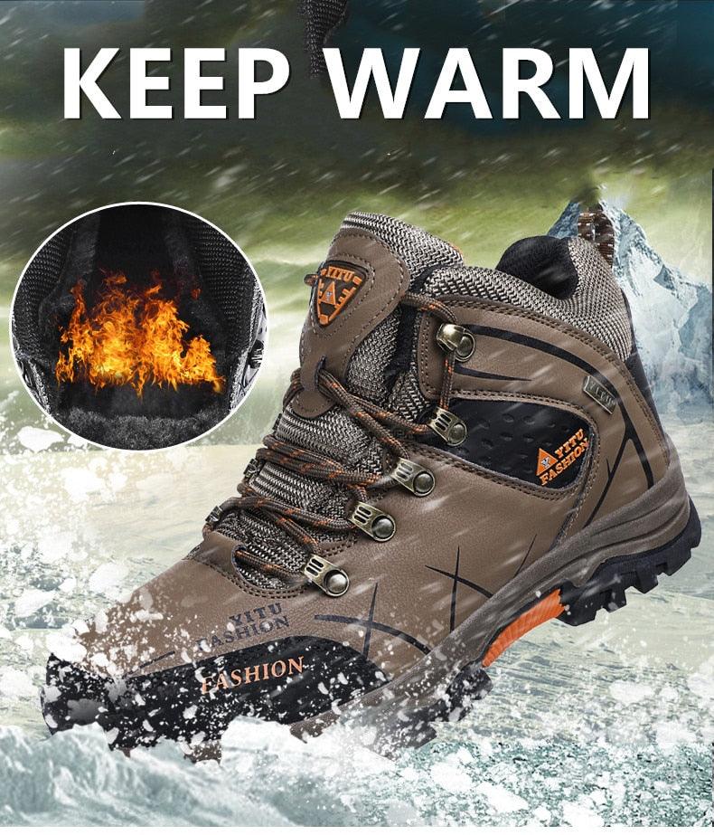 Men's Winter Snow Boots Waterproof Leather Sports Super Warm Men's Boots Outdoor Hiking Boots Work Travel Shoes Trail Climbing Shoes Lace Up Anti-Slip Waterproof Working Outdoor Boots