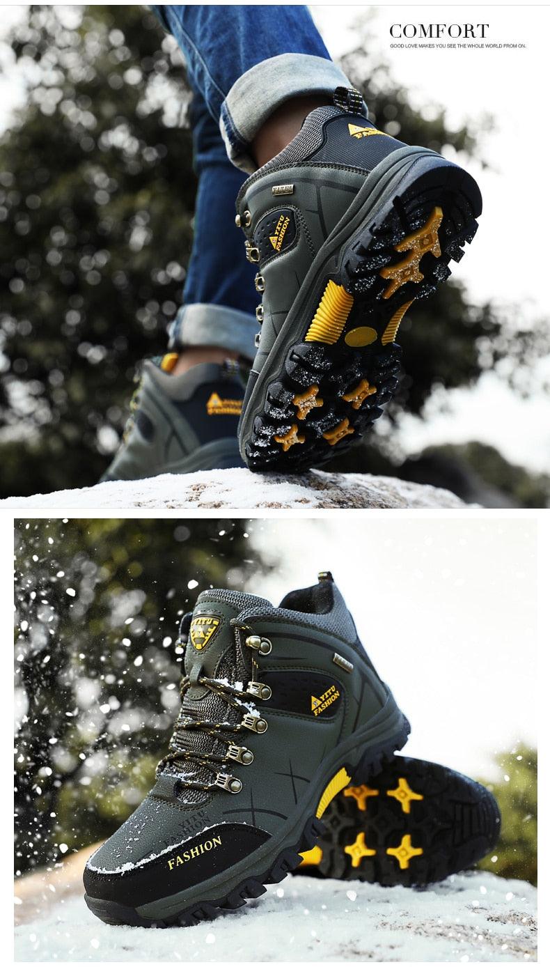 Men's Winter Snow Boots Waterproof Leather Sports Super Warm Men's Boots Outdoor Hiking Boots Work Travel Shoes Trail Climbing Shoes Lace Up Anti-Slip Waterproof Working Outdoor Boots