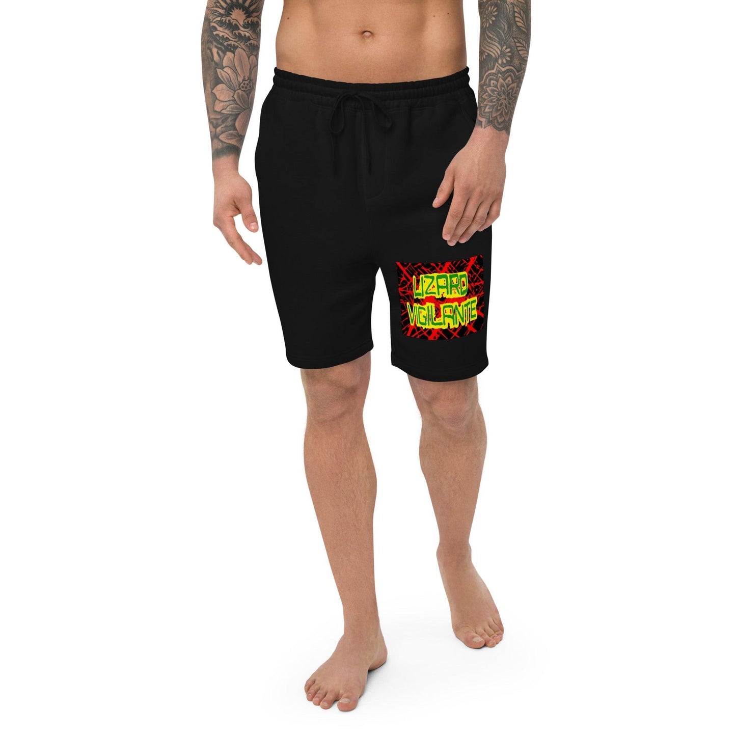 Red Black Lizard Vigilante Logoo Men's fleece shorts - Lizard Vigilante