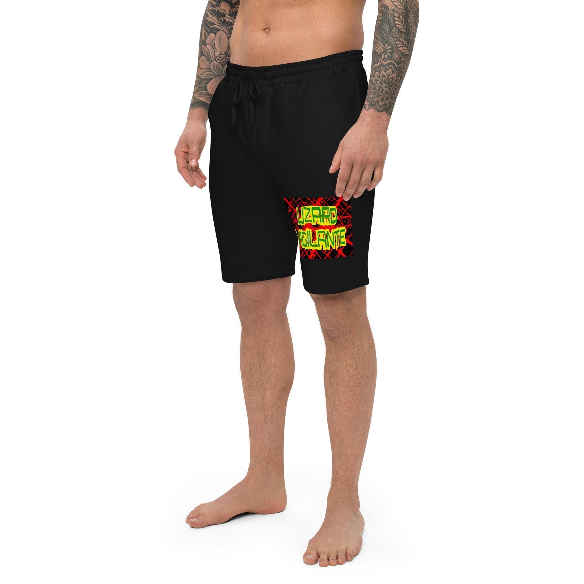 Red Black Lizard Vigilante Logoo Men's fleece shorts - Lizard Vigilante