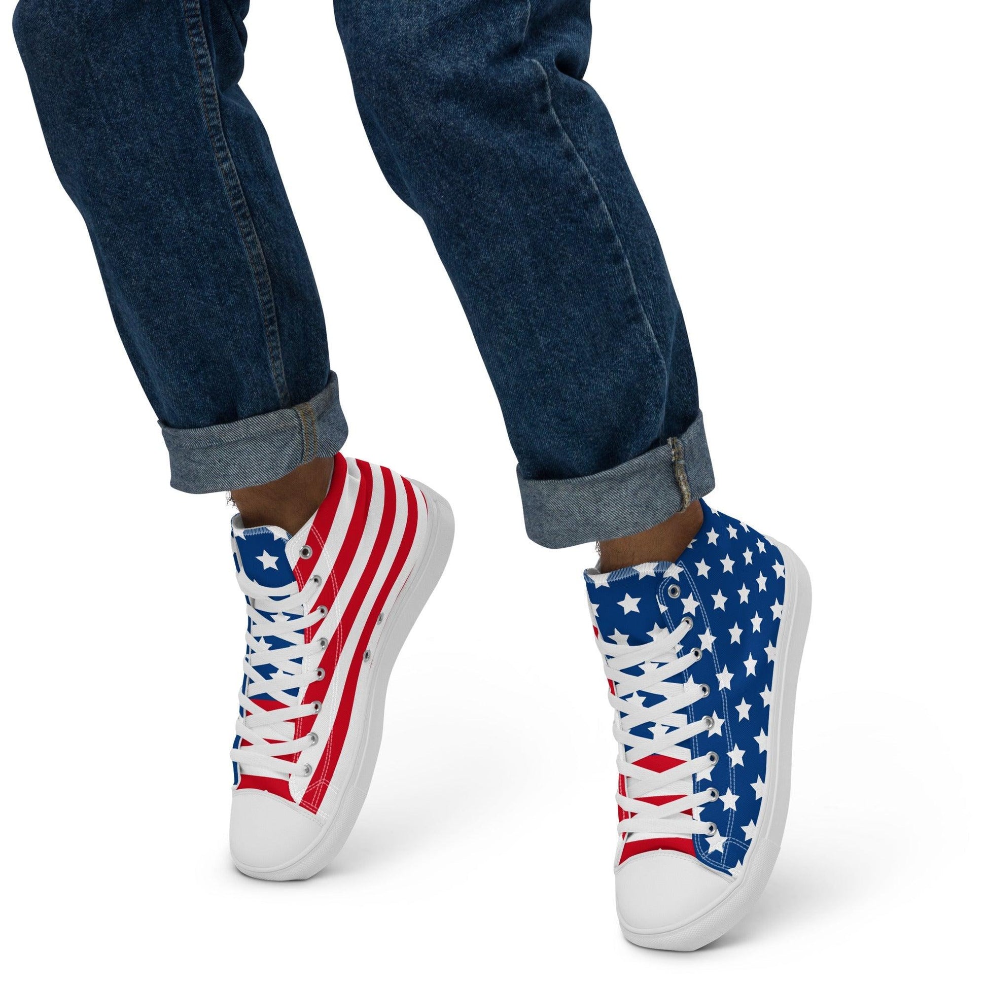 American Flag Men’s high top canvas shoes - Lizard Vigilante