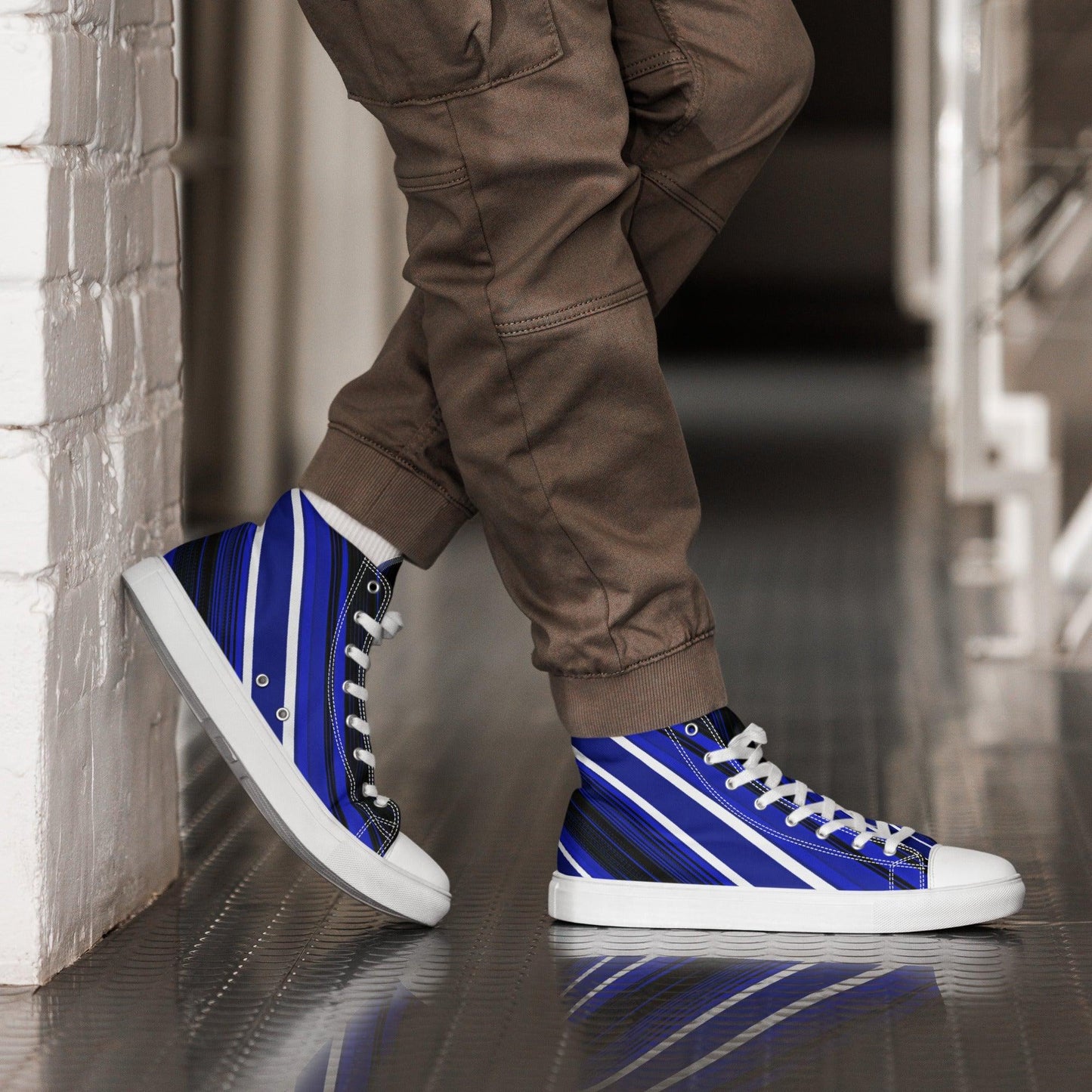 Blue Sliced Men’s high top canvas shoes - Lizard Vigilante