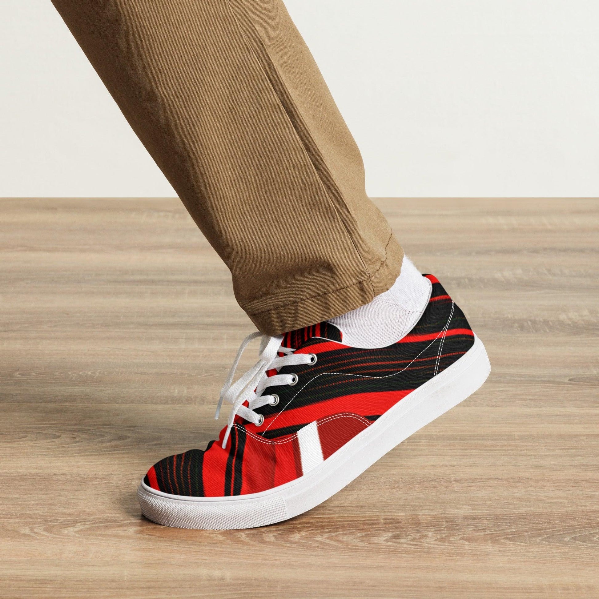 Red Sliced Men’s Lace-Up Canvas Shoes - Lizard Vigilante