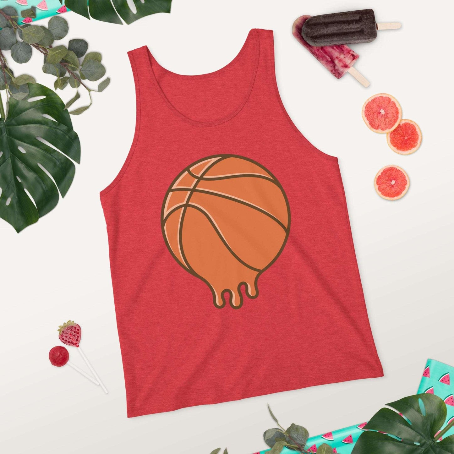 Hot Off the Court: Melting Basketball Unisex Tank Top - Perfect Blend of Style and Sportsmanship! - Lizard Vigilante