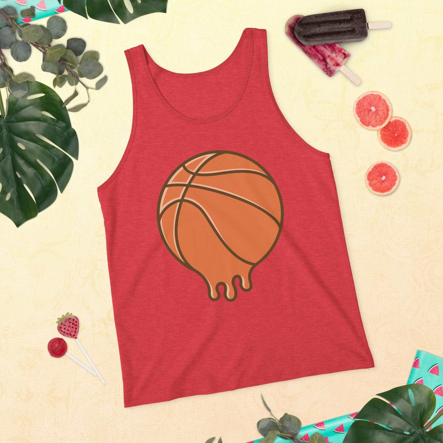 Hot Off the Court: Melting Basketball Unisex Tank Top - Perfect Blend of Style and Sportsmanship! - Lizard Vigilante