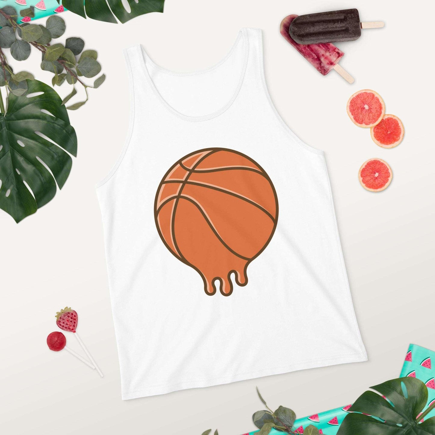 Hot Off the Court: Melting Basketball Unisex Tank Top - Perfect Blend of Style and Sportsmanship! - Lizard Vigilante