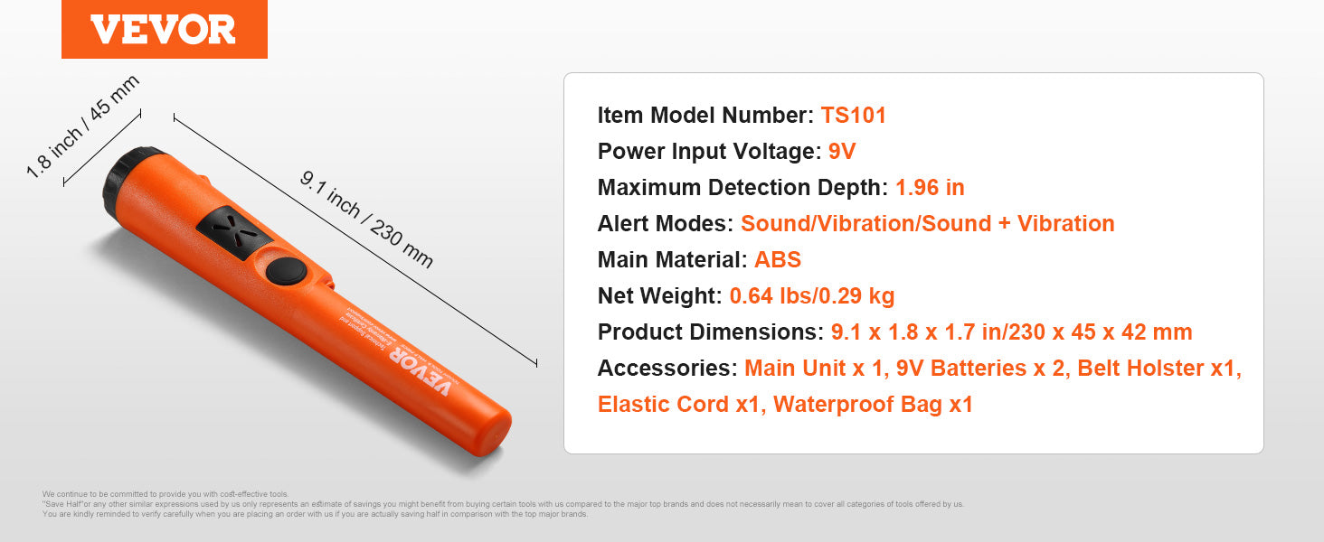 VEVOR Metal Detector Pinpointer - Waterproof Handheld Wand with 1.96"/4.5" Detection Depth & 3 Modes - Premium metal detector from Lizard Vigilante - Just $52.99! Shop now at Lizard Vigilante