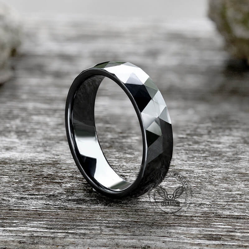 Minimalist Black Faceted Ceramic Ring