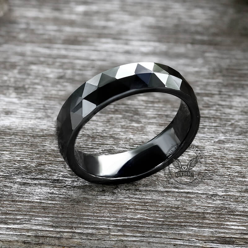Minimalist Black Faceted Ceramic Ring