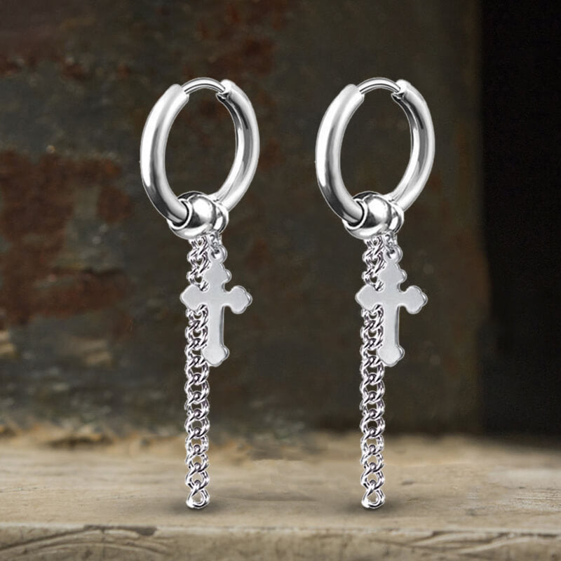 Minimalist Cross Chain Stainless Steel Hoop Earrings