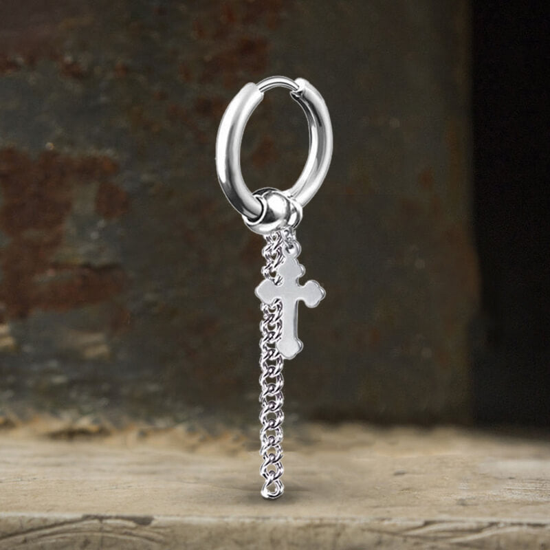 Minimalist Cross Chain Stainless Steel Hoop Earrings