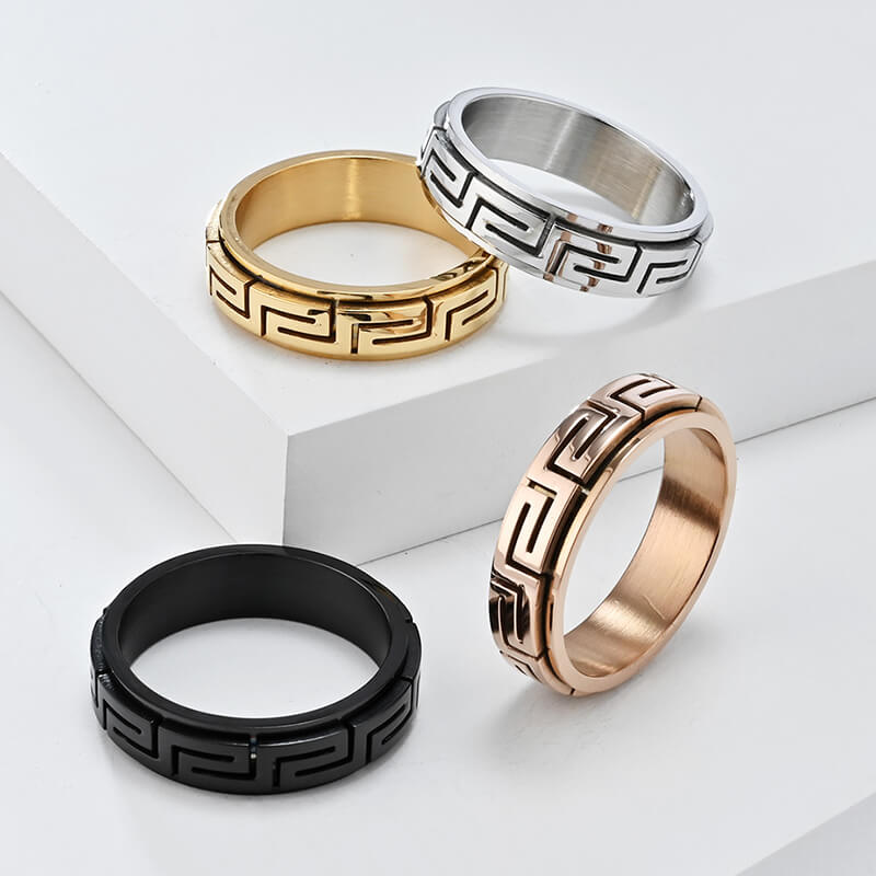Minimalist Great Wall Pattern Stainless Steel Spinner Ring