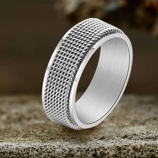 Minimalist Mesh Woven Stainless Steel Spinner Ring