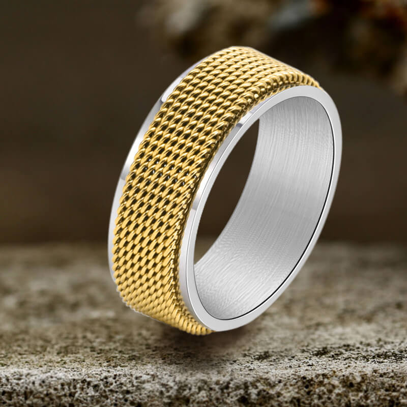 Minimalist Mesh Woven Stainless Steel Spinner Ring
