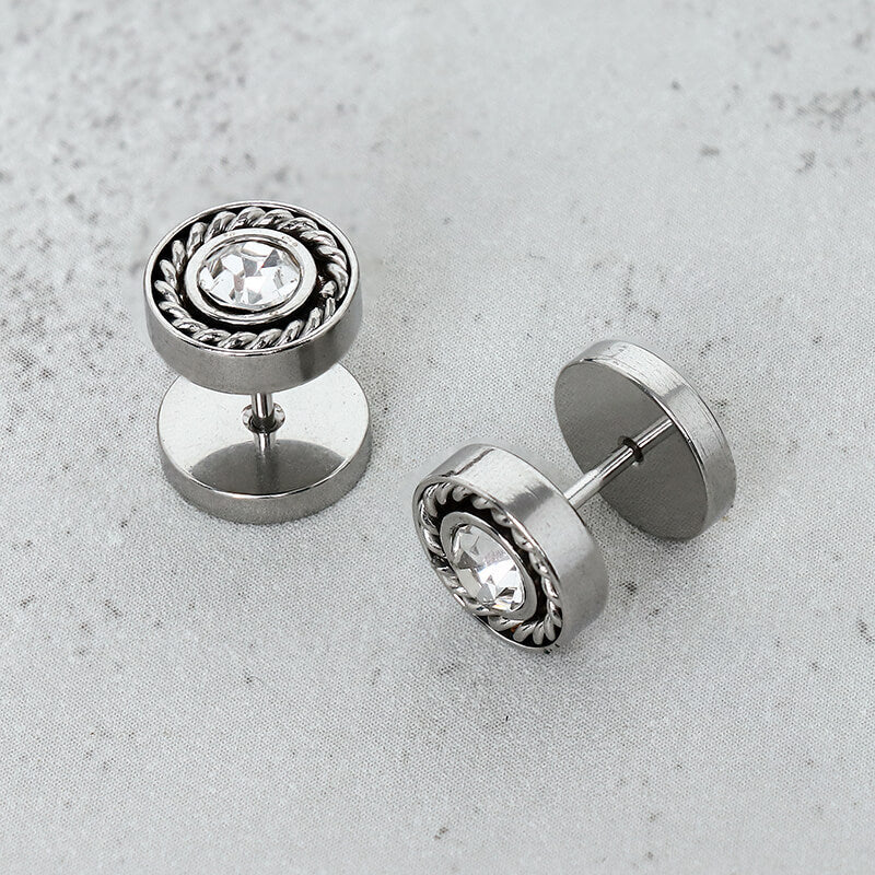 Minimalist Round Zircon Stainless Steel Stud Earrings