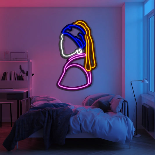 Girl with a Pearl Earring Metal Neon Wall Art- LN0099
