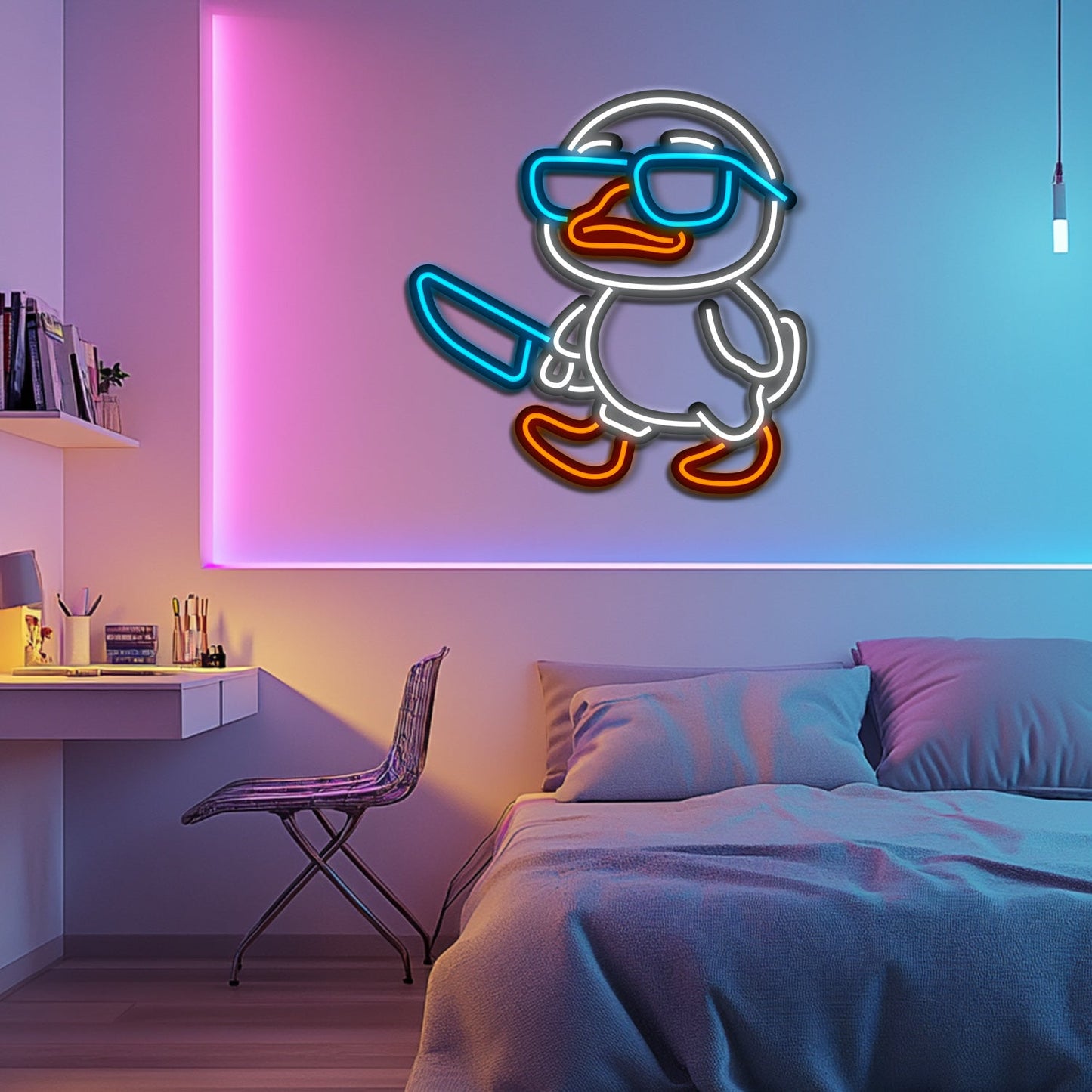 Gangster Duck Metal Neon Wall Art- LN0098