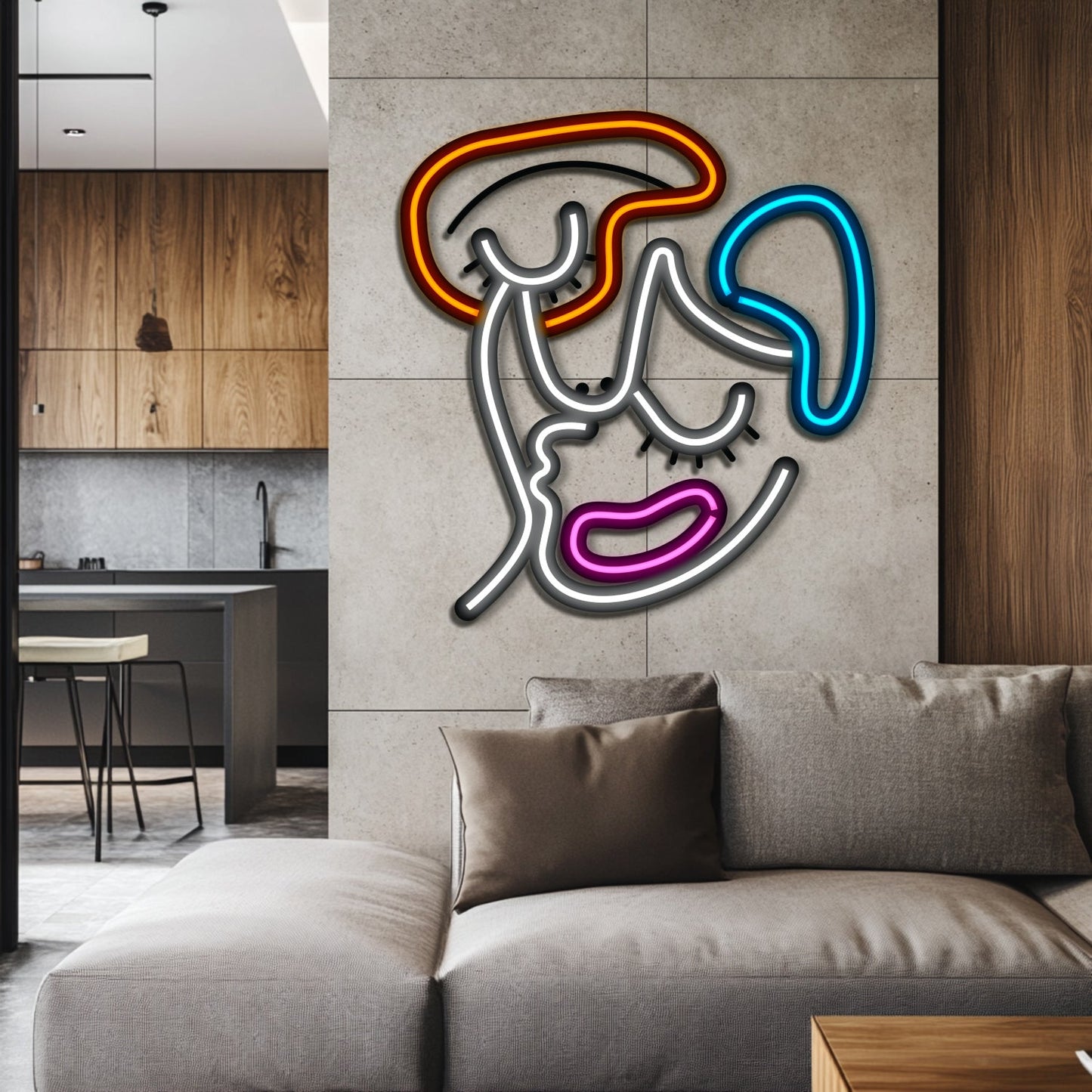 Abstract Face Metal Neon Wall Art- LN0107