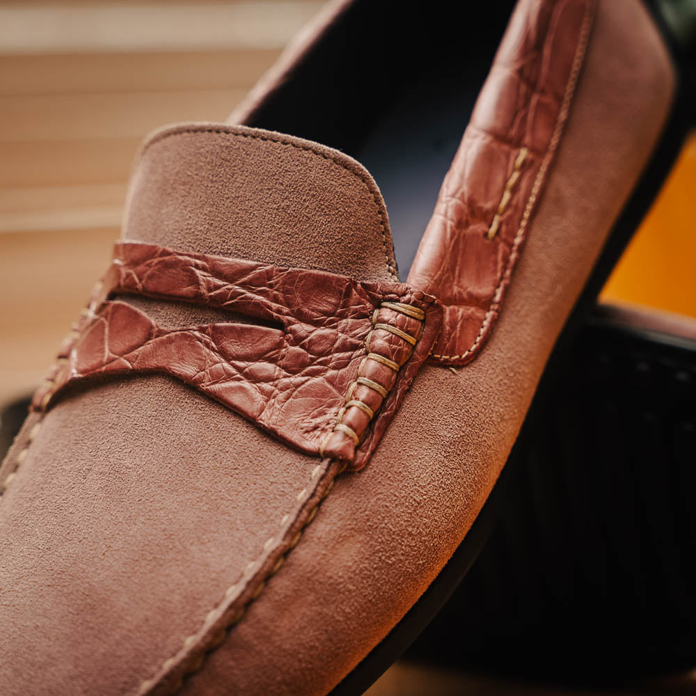 31-160-CDY MONZA Sueded Calfskin with Crocodile Driver Candy