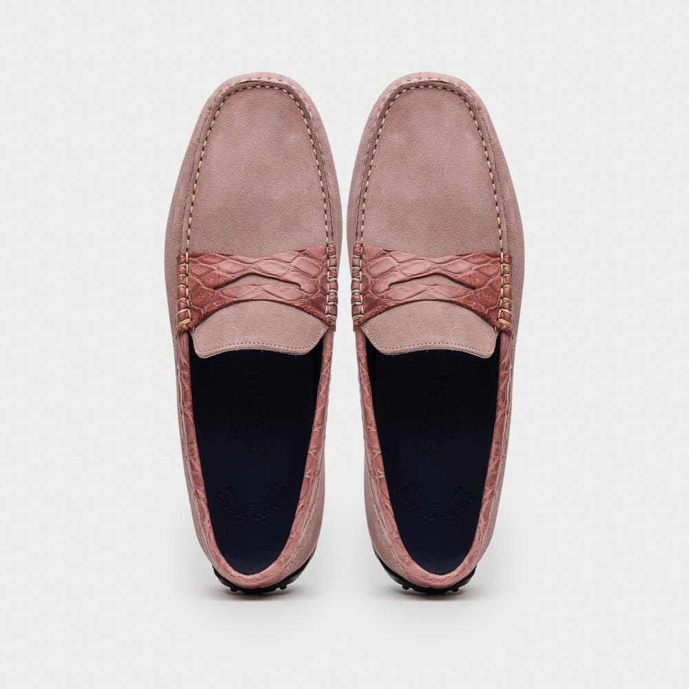 31-160-CDY MONZA Sueded Calfskin with Crocodile Driver Candy