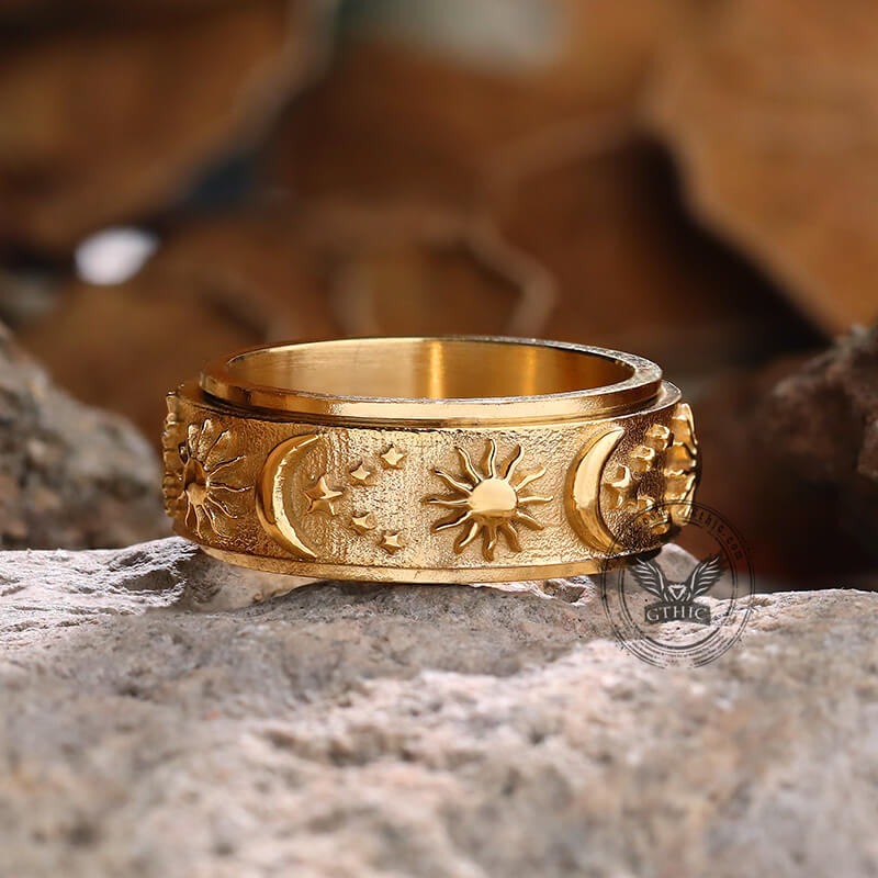 Moon Star Sun Stainless Steel Spinner Ring