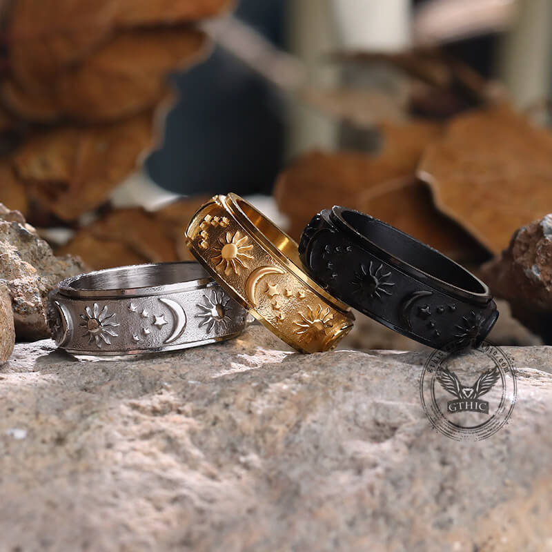 Moon Star Sun Stainless Steel Spinner Ring