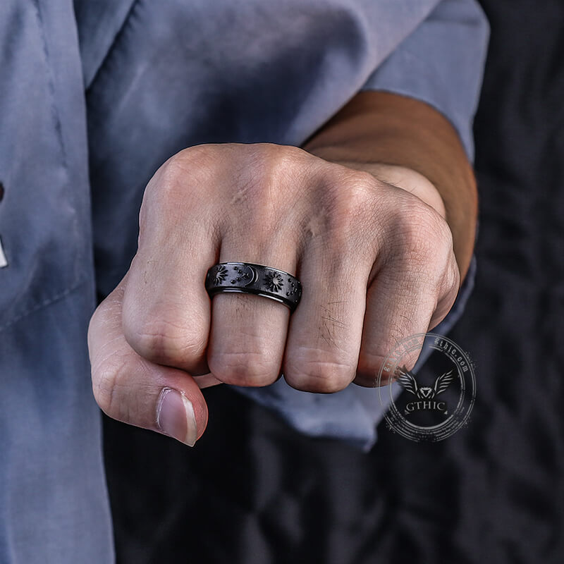 Moon Star Sun Stainless Steel Spinner Ring