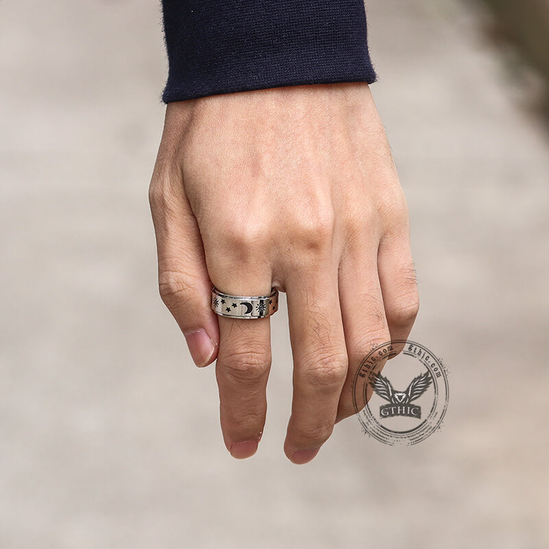 Moon Star Sun Stainless Steel Spinner Ring