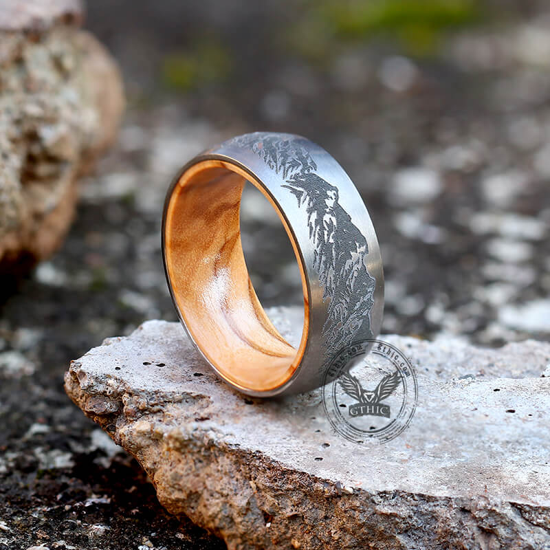 Mountain Scene Titanium Wooden Ring