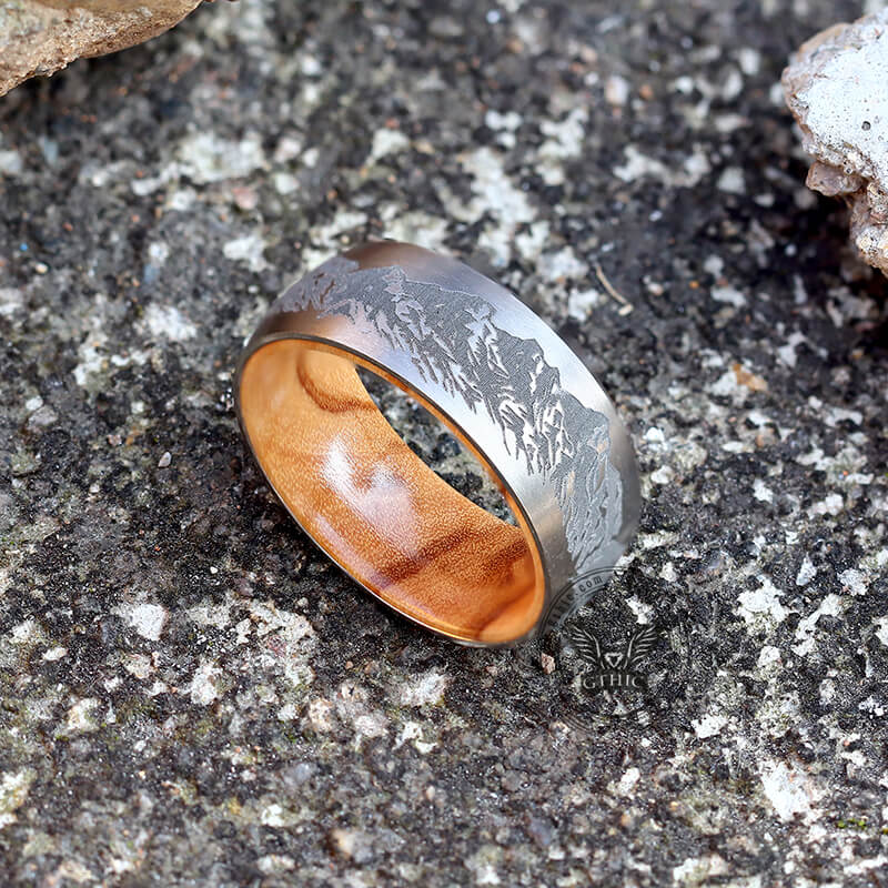 Mountain Scene Titanium Wooden Ring
