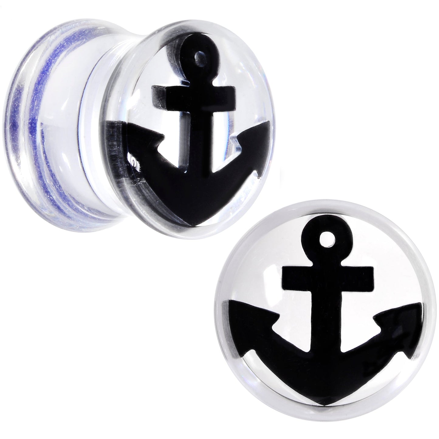 Clear Acrylic Black Anchor Saddle Plug Set 6mm to 20mm
