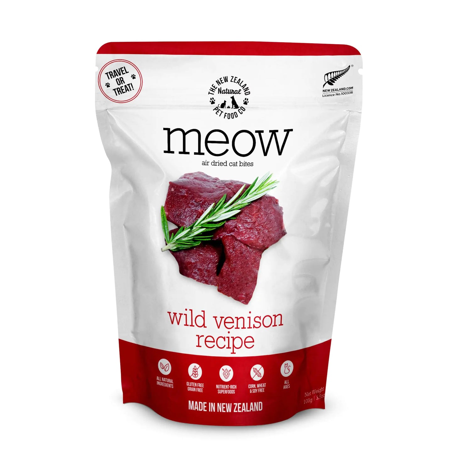 The New Zealand Natural Pet Food Co. Meow Air Dried Cat Food - Venison Recipe High Protein Dry Cat Food Use as a Complete Diet Topper Mixer or as Cat Training Treats All Life Stages3.5 oz
