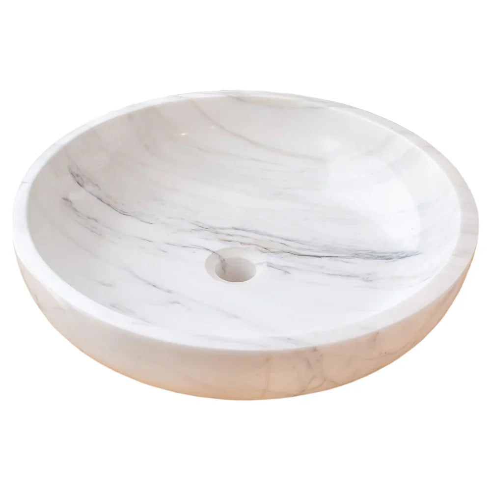 Calacatta White Marble Vessel Above Vanity Bathroom Sink Polished (D)19" (H)6"