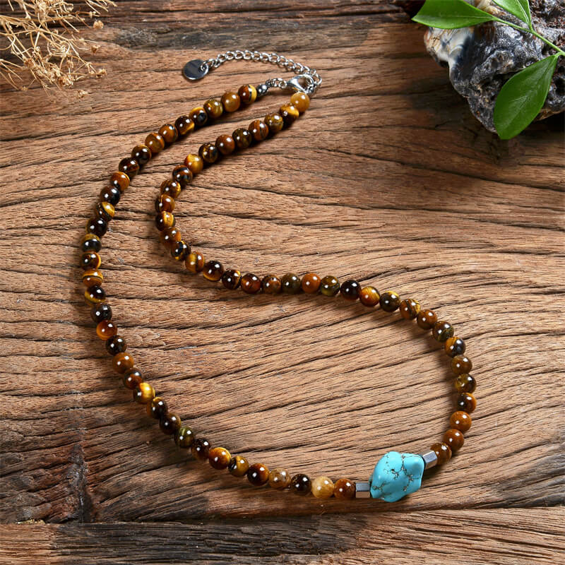 Natural Stone Beads Turquoise Stainless Steel Necklace