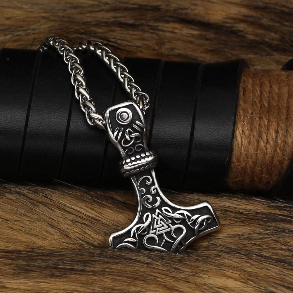 Vikings Mjolnir & Valknut Stainless Steel Necklace