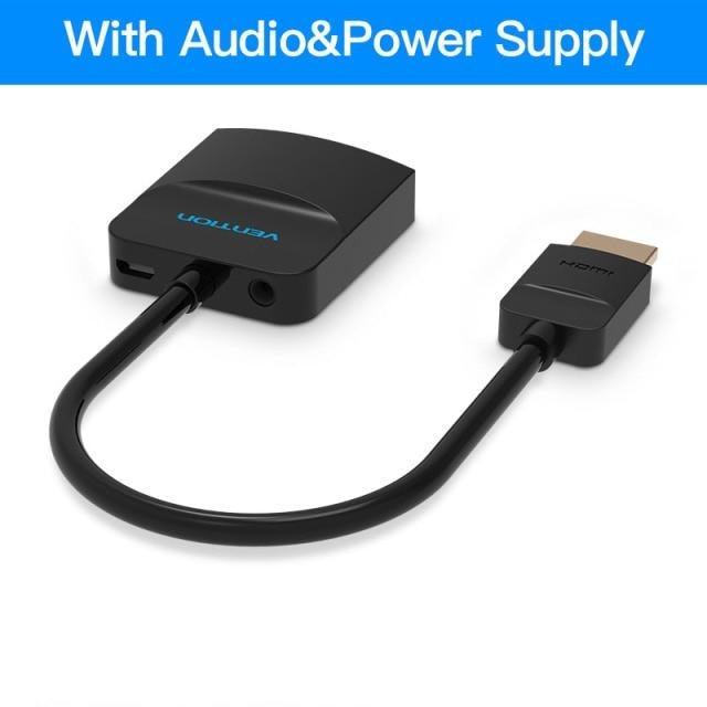 New HDMI To VGA Adapter Digital To Analog Video Audio Converter Cable Gold-Plated HDMI To VGA Adapter Black Design 1080p For Laptop TV Projector Gaming