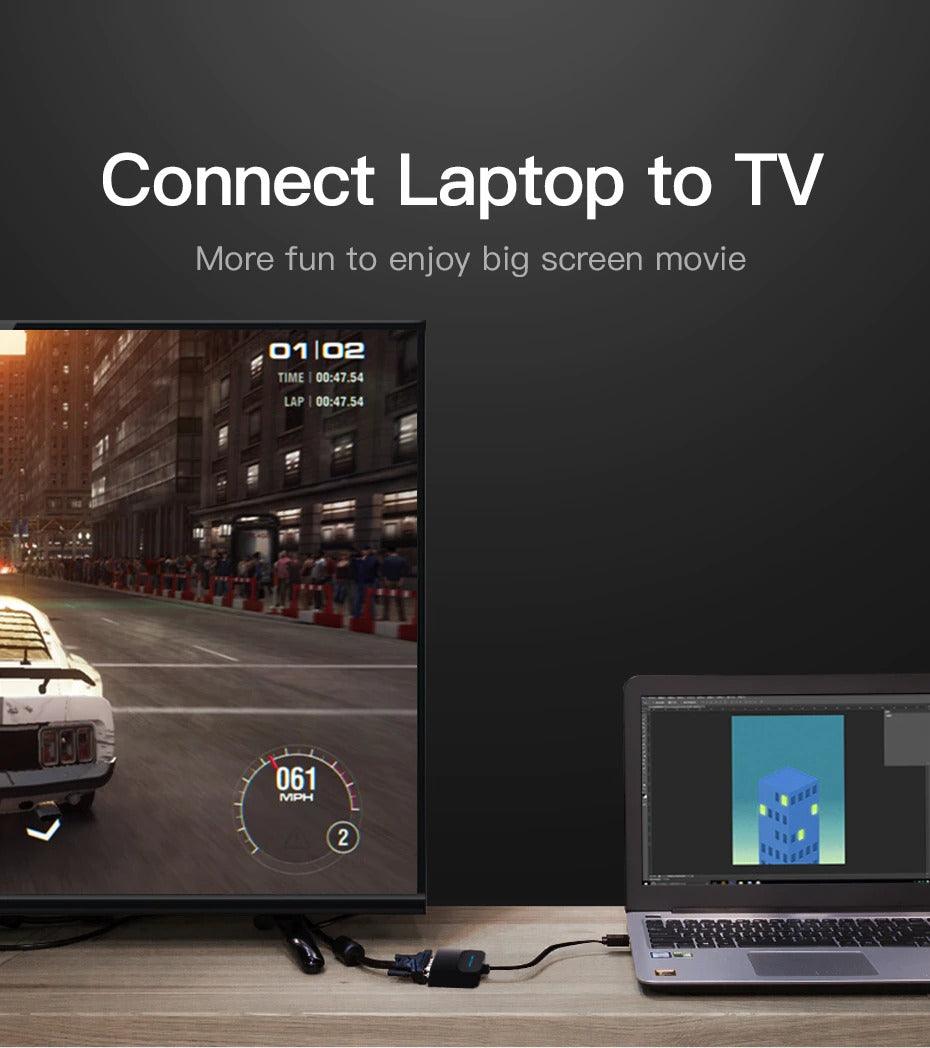 New HDMI To VGA Adapter Digital To Analog Video Audio Converter Cable Gold-Plated HDMI To VGA Adapter Black Design 1080p For Laptop TV Projector Gaming