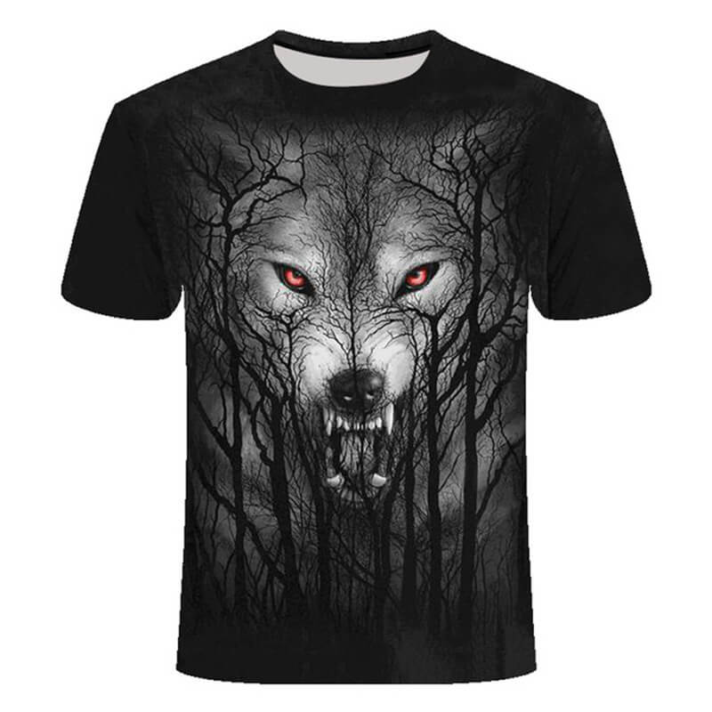 Night Forest Wolf Polyester T-shirt