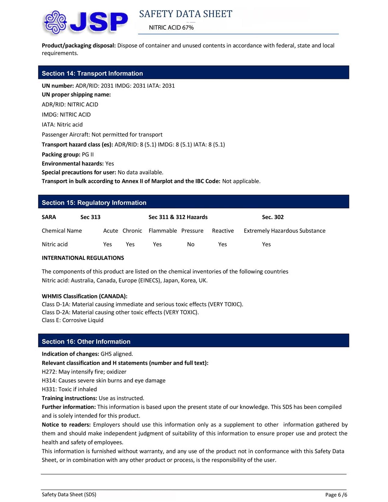JSP 16 oz. Nitric Acid 69.8% 500 ML Concentrated ACS Lab Grade Best for Gold Refining