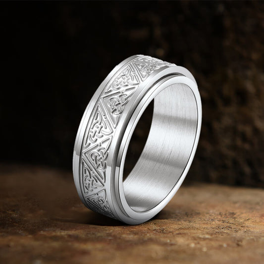 Nordic Celtic Triangle Knot Stainless Steel Spinner Ring