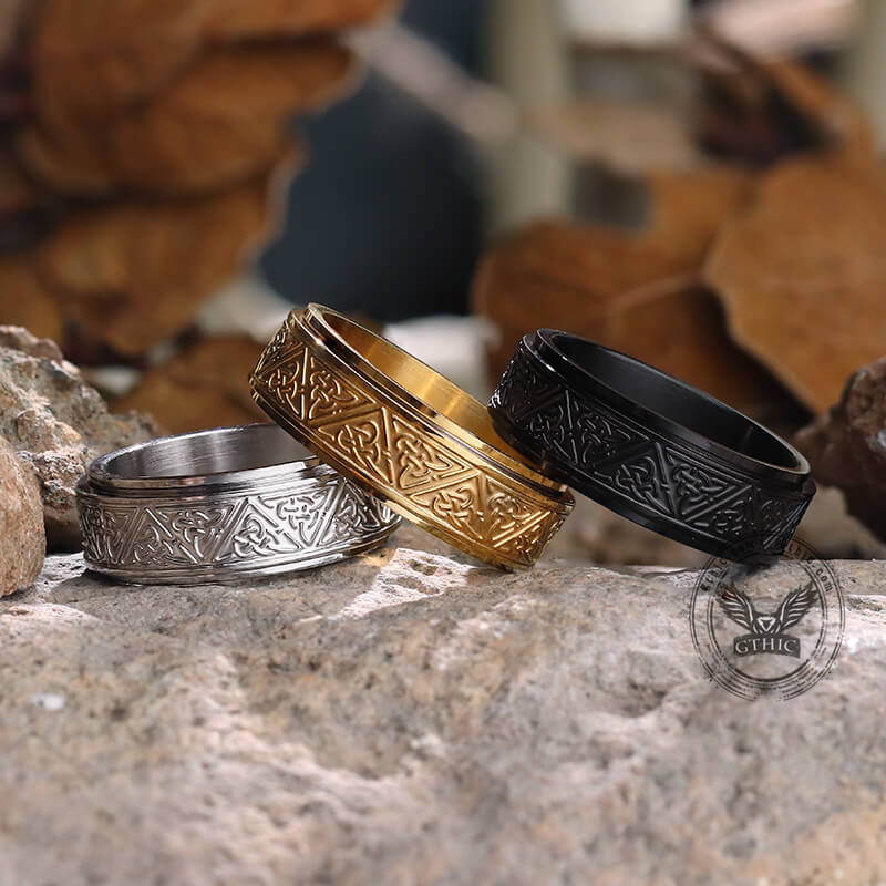 Nordic Celtic Triangle Knot Stainless Steel Spinner Ring