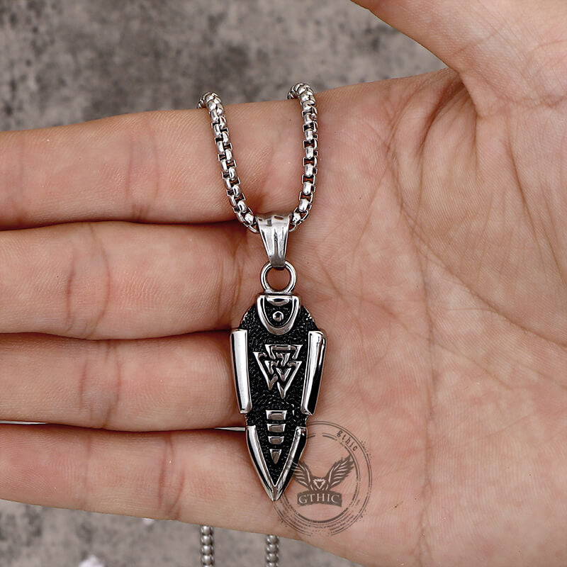 Nordic Valknut Spear of Odin Stainless Steel Necklace